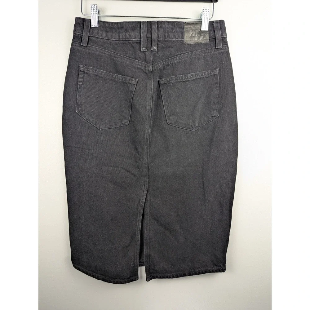 Paige Women's Denim Skirt 27 Black Wash Pencil‎ Midi with Slit Pockets Classic